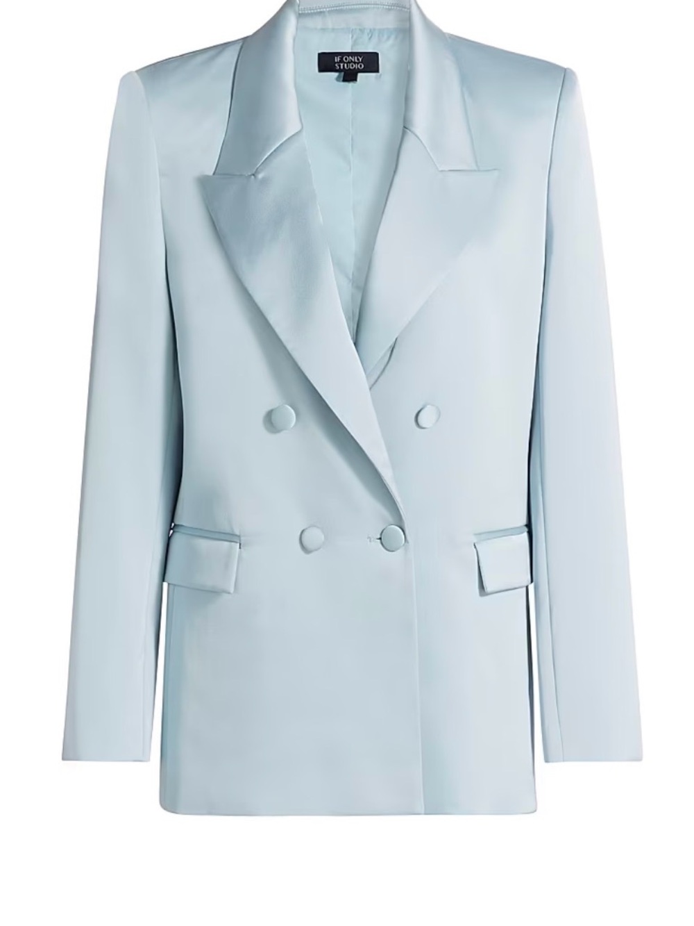 Saks Fifth Avenue Ice Blue Double-Breasted Satin Blazer